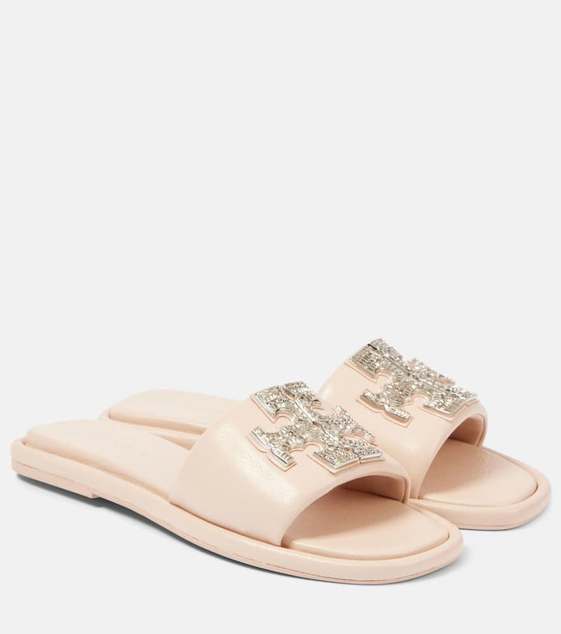 Tory Burch Double T embellished leather slides