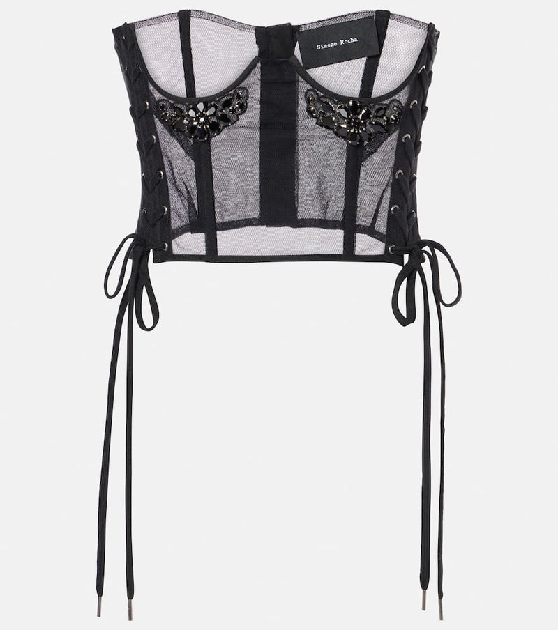 Simone Rocha Crystal-embellished mesh corset