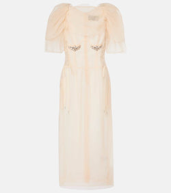 Simone Rocha Embellished ruched mesh midi dress