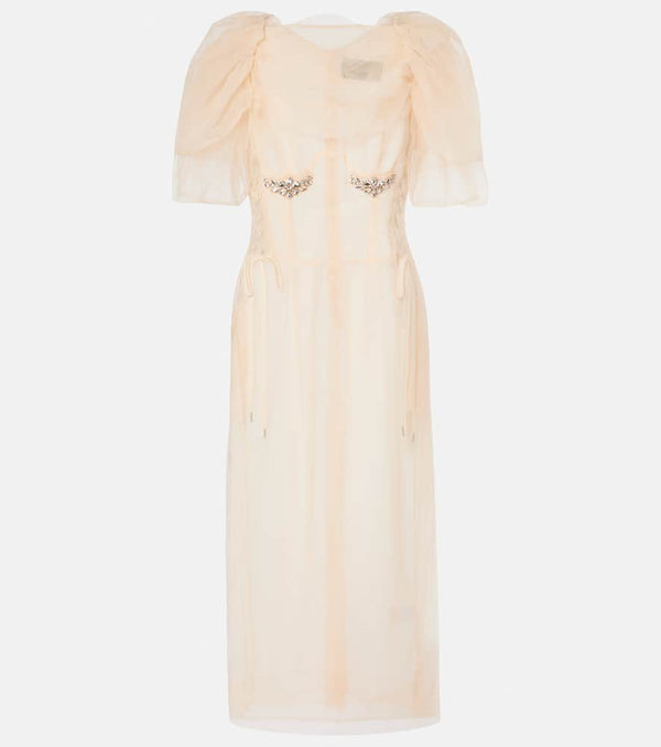 Simone Rocha Embellished ruched mesh midi dress