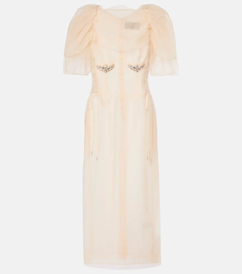 Simone Rocha Embellished ruched mesh midi dress