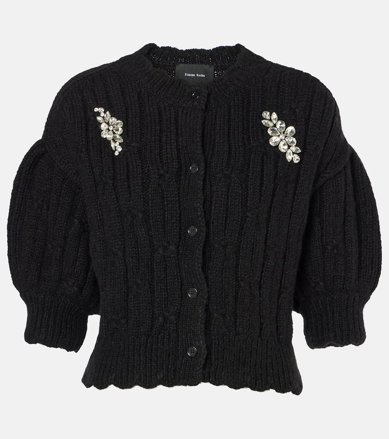 Simone Rocha Embellished cable-knit wool-blend cardigan