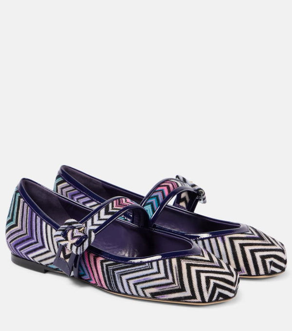 Missoni Zigzag leather-trimmed Mary Jane flats