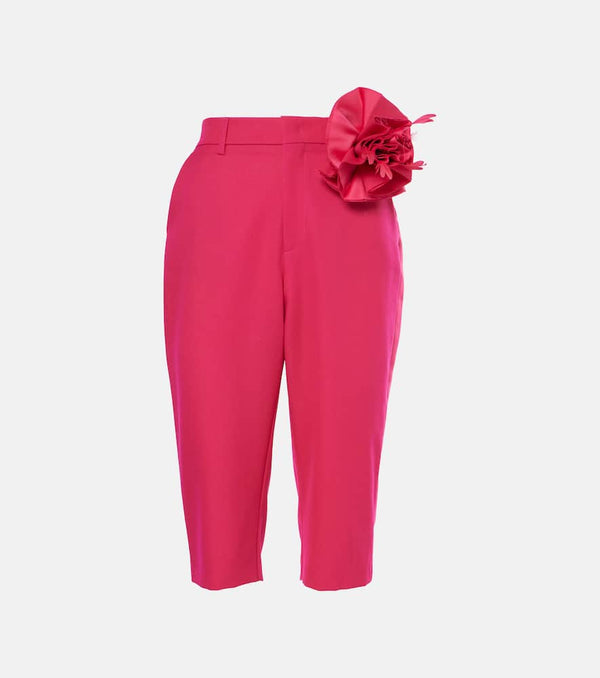 Area Floral-appliqué wool capri pants