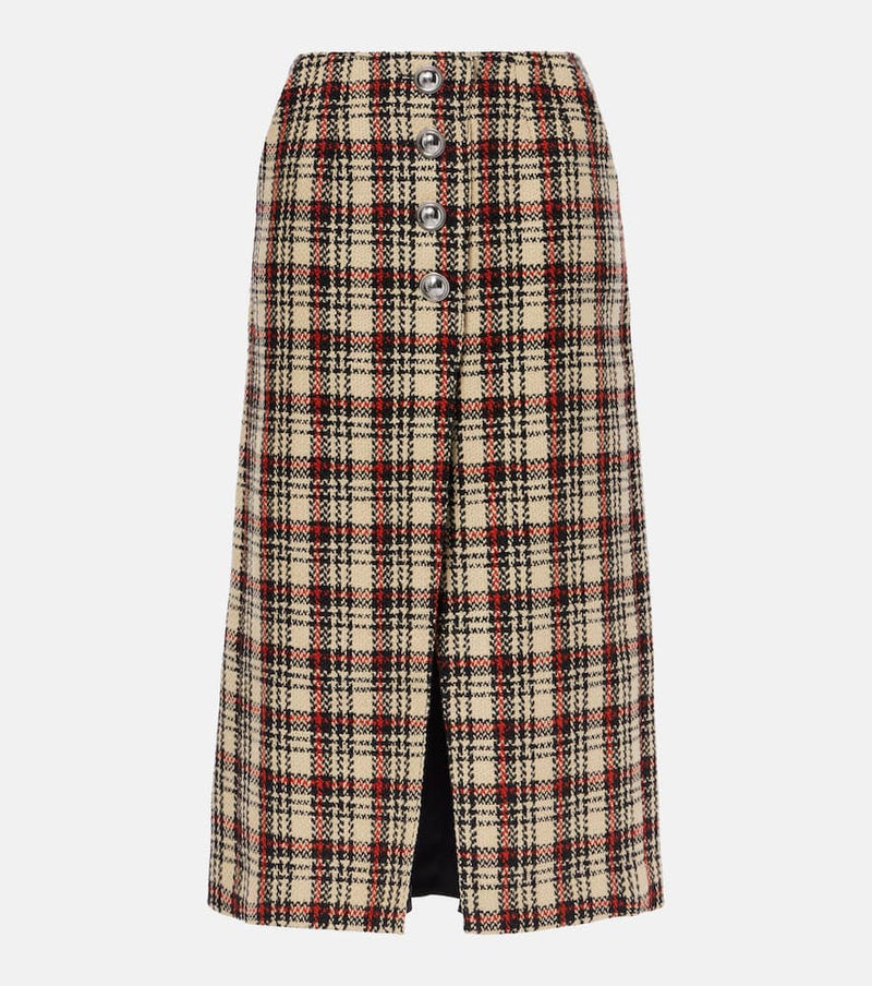 Rabanne Plaid wool and cotton midi skirt