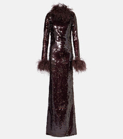 The New Arrivals Ilkyaz Ozel Zouzou feather-trimmed sequined gown