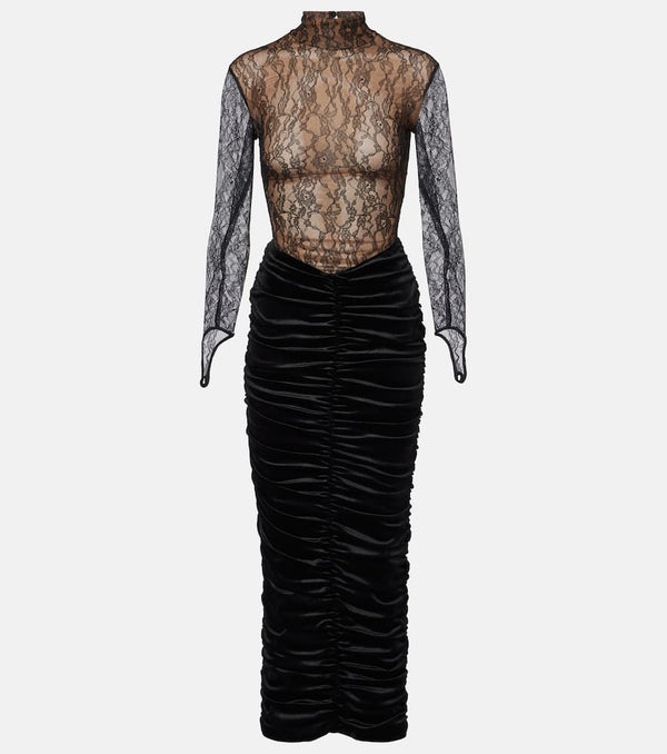 The New Arrivals Ilkyaz Ozel Sianni in Midnight Sky ruched lace and velvet gown