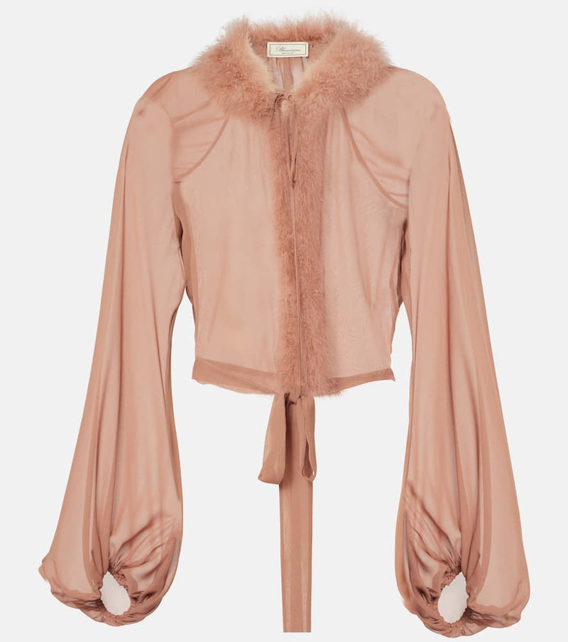 Blumarine Feather-trimmed silk blouse