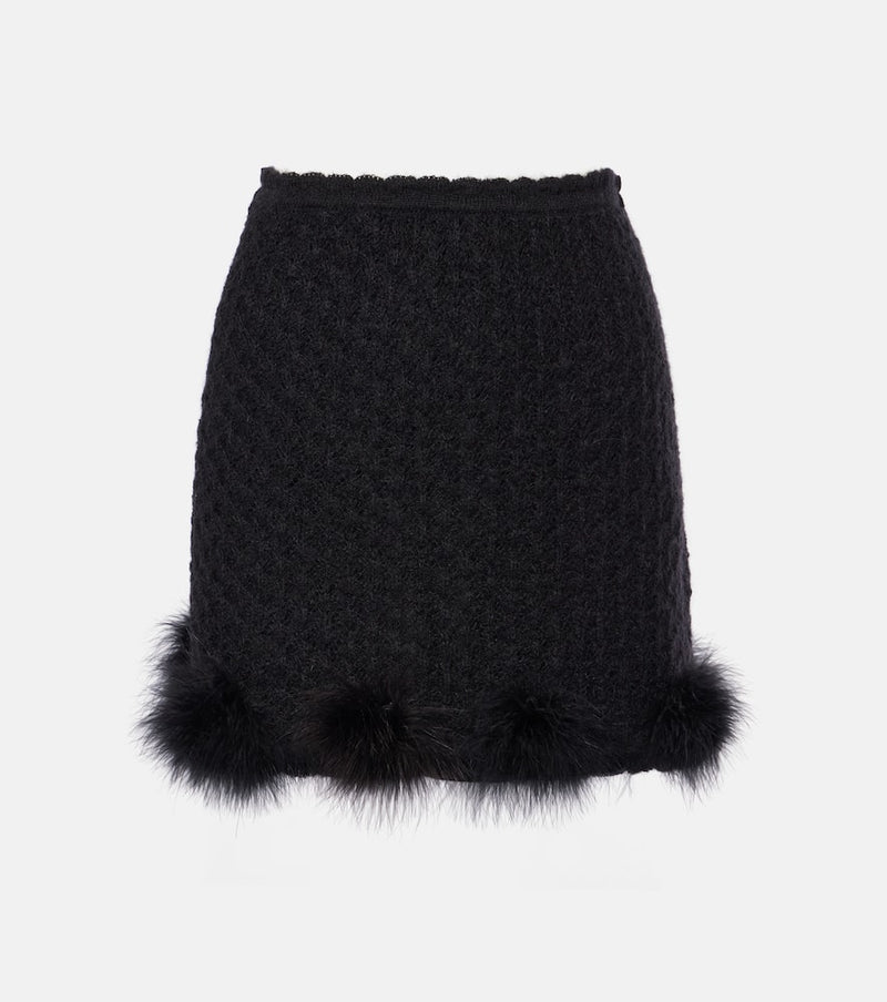 Blumarine Feather-trimmed knitted miniskirt