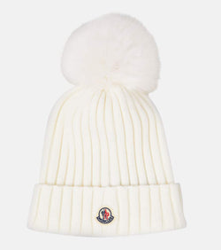 Moncler Logo faux fur-trimmed wool beanie