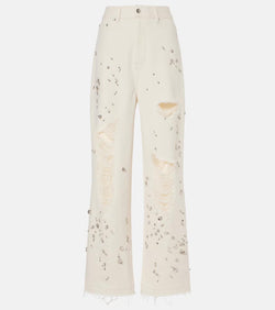 Xu Zhi Embellished distressed wide-leg jeans