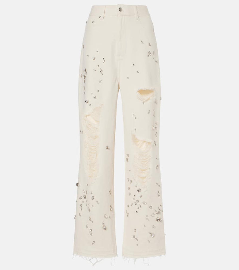 Xu Zhi Embellished distressed wide-leg jeans