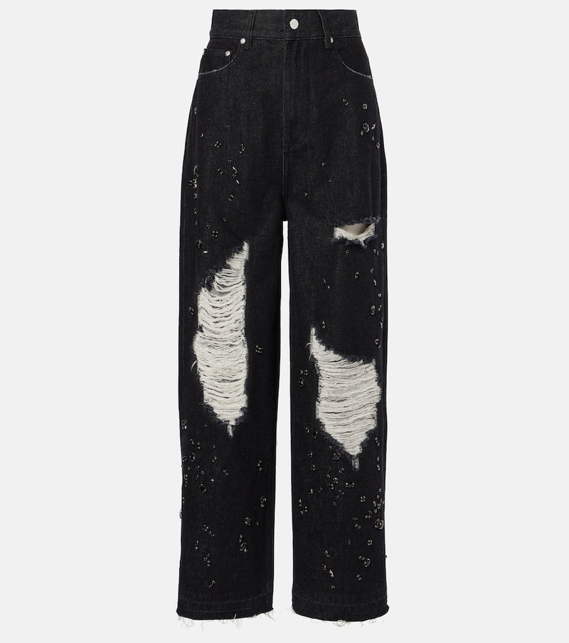 Xu Zhi Embellished distressed wide-leg jeans