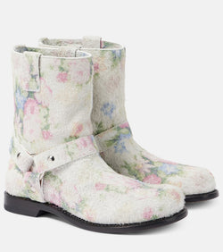 Loewe Campo floral brushed suede biker boots