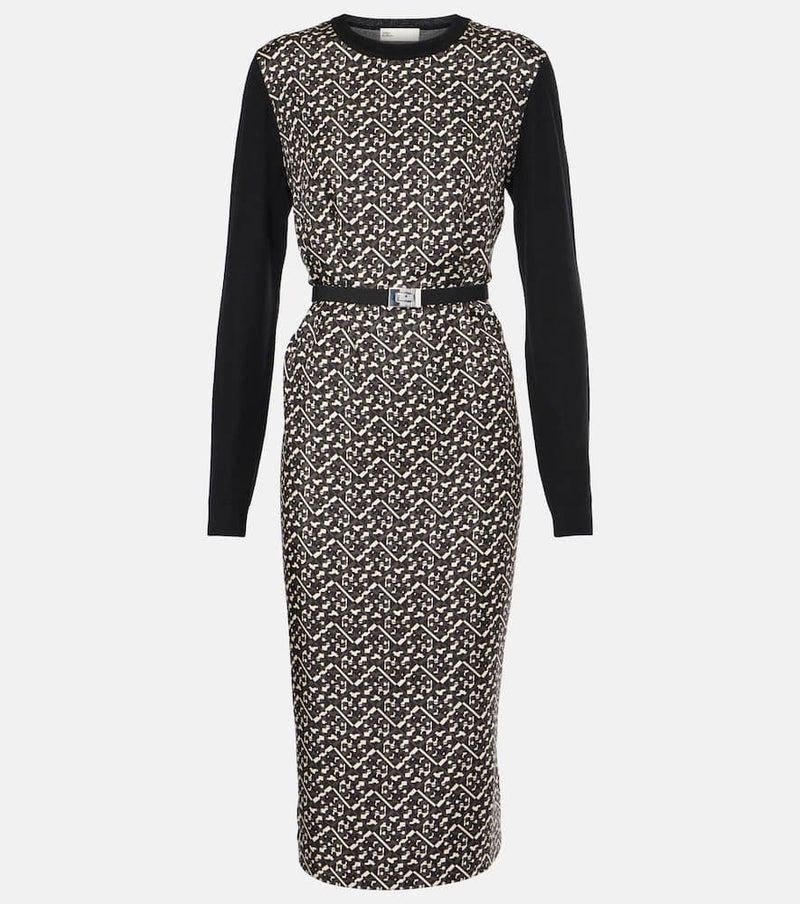 Tory Burch Belted silk-trimmed wool midi dress