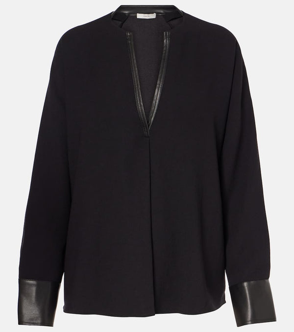 Vince Faux leather-trimmed top