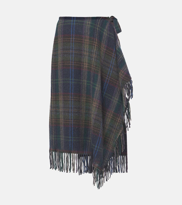 Polo Ralph Lauren Fringed plaid wool-blend wrap skirt