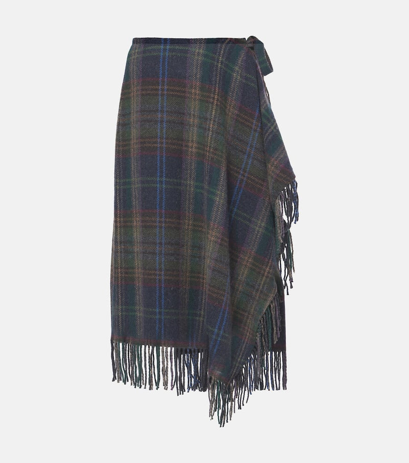 Polo Ralph Lauren Fringed plaid wool-blend wrap skirt