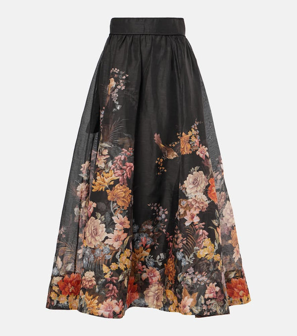 Zimmermann Pavilion floral linen and silk midi skirt