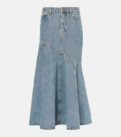 Zimmermann Illustration denim midi skirt