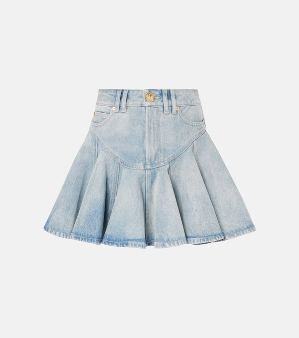 Balmain Pleated denim miniskirt