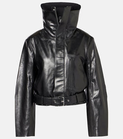 Victoria Beckham Cropped belted leather biker jacket