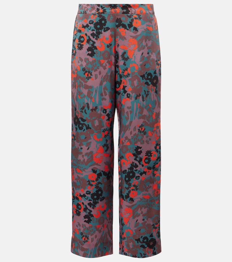 Asceno Printed silk charmeuse straight pants