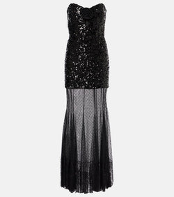 Rebecca Vallance Diana sequined mesh-trimmed gown