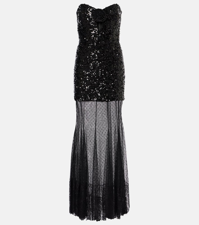 Rebecca Vallance Diana sequined mesh-trimmed gown