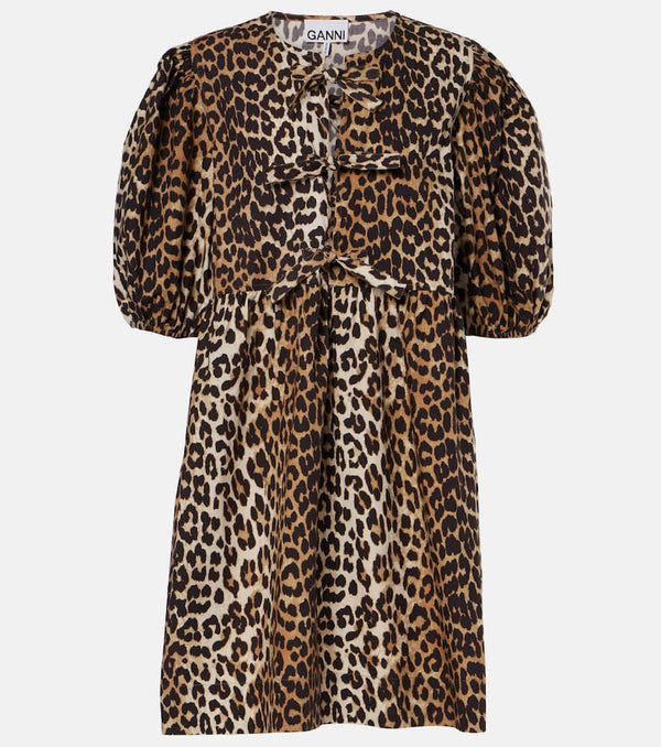 Ganni Leopard-print cotton minidress