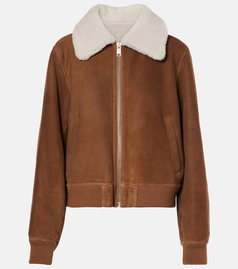 Yves Salomon Shearling-trimmed suede bomber jacket