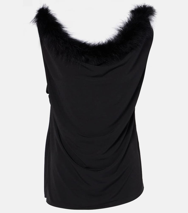 Coperni Boa feather-trimmed jersey top