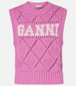 Ganni Logo intarsia cotton-blend sweater vest