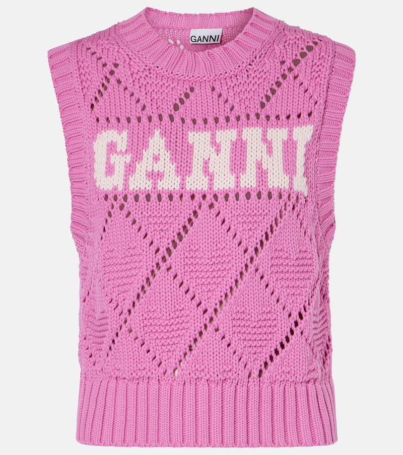 Ganni Logo intarsia cotton-blend sweater vest