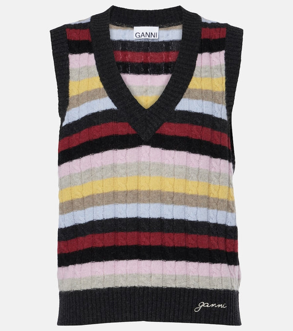 Ganni Striped cable-knit wool-blend sweater vest