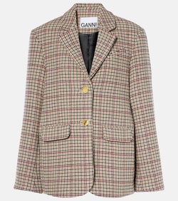 Ganni Checked wool-blend blazer