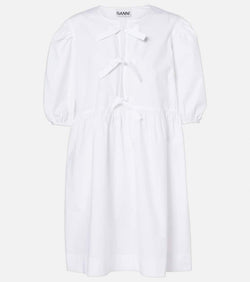 Ganni Bow-detail cotton poplin minidress