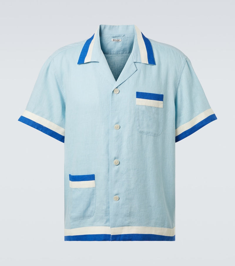 Bode Seedling Stripe linen shirt in Blue