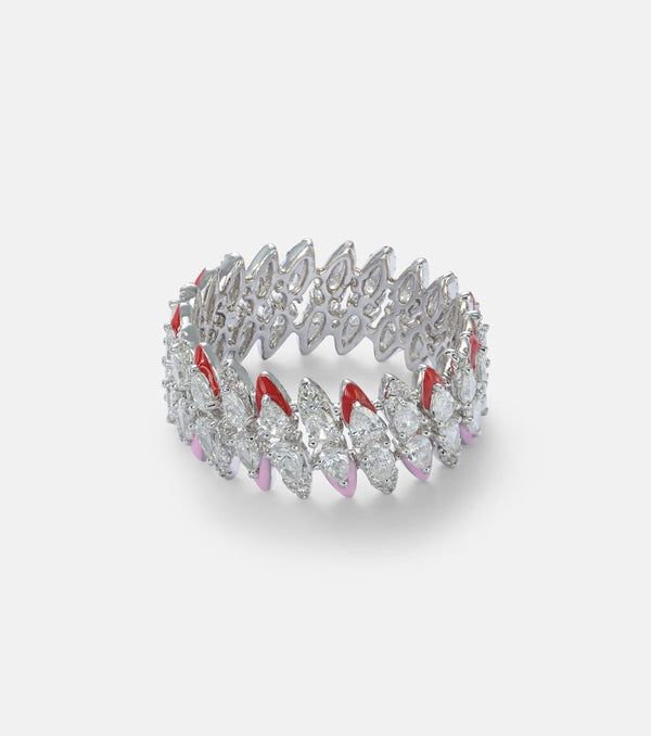 Kamyen 18kt white gold and enamel ring with diamonds