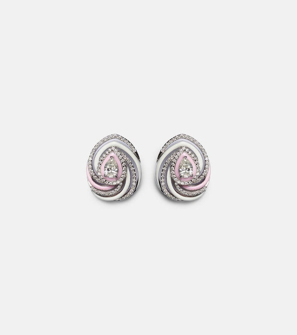 Kamyen Oceane 18kt white gold earrings with enamel and diamonds