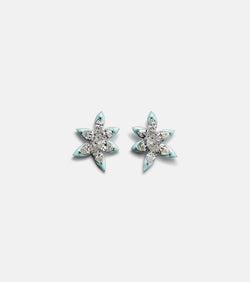 Kamyen Asymmetric floral 18kt white gold earrings with enamel and diamonds