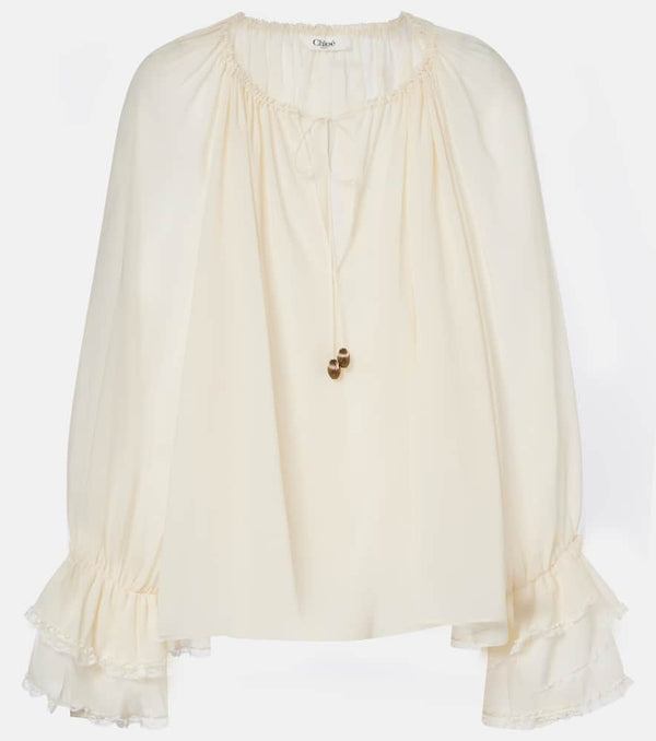 Chloé Gathered silk georgette blouse