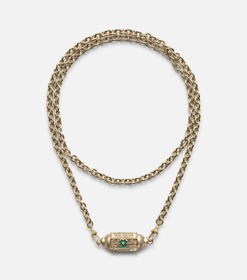 Marie Lichtenberg Good Things 14kt and 18kt gold locket necklace with diamonds and onyxes