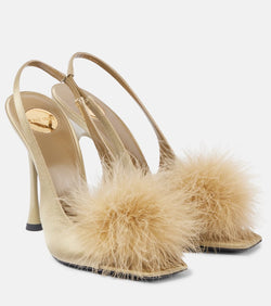 Saint Laurent Paradis 110 feather-trimmed satin sandals