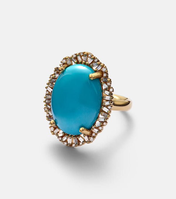 Suzanne Kalan 18kt gold ring with turquoise and diamonds