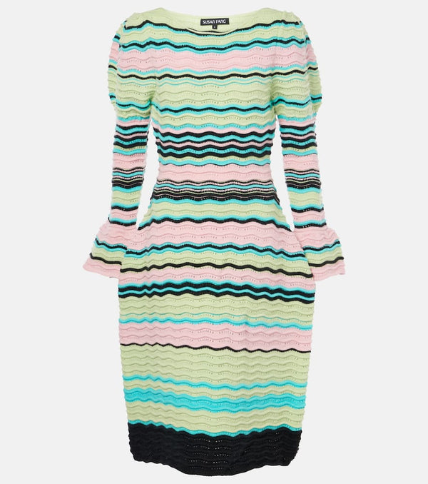 Susan Fang Striped puff-sleeve midi dress