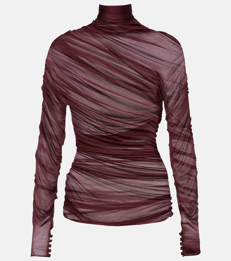 Saint Laurent Ruched sheer jersey voile top