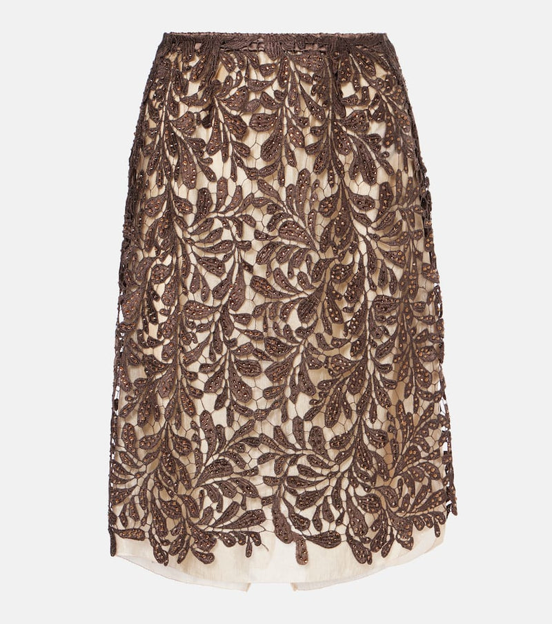 Jacques Wei Embellished floral lace midi skirt