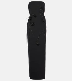 Jacques Wei Floral-appliqué wool maxi dress