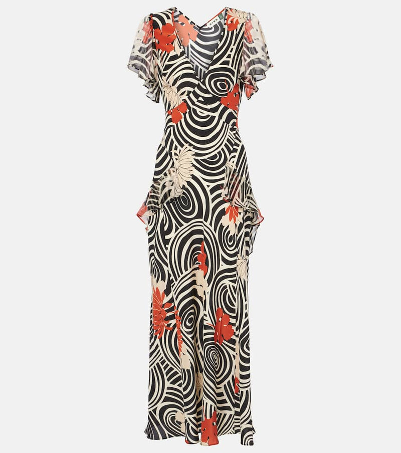 Rixo Evie printed ruffled silk maxi dress